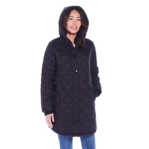 NWT WEATHERPROOF Coat Women’s Small Black Hooded Quilted Storm Cuffs Pockets New - Picture 3 of 10